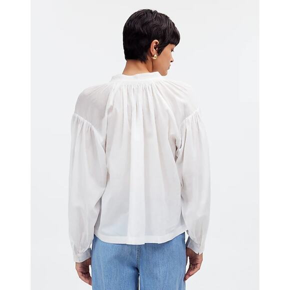 Madewell Shirred Long Sleeve Lightweight Flowy Blouse Cotton White Large NWT - Picture 3 of 15